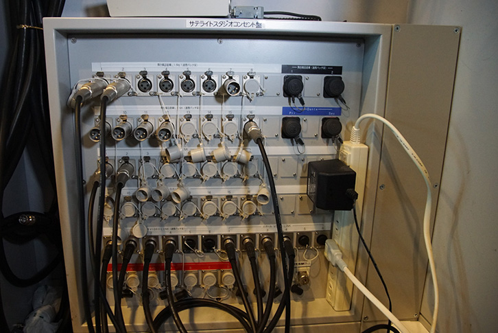 サテライトスタジオに設置されたコンセント盤
ここにもDante専用と汎用の光回線が敷設されている
